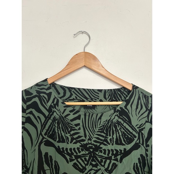 Bitte Kai Rand Green Black Abstract Print 3/4 Sleeve Pocket Dress M - Picture 7 of 11